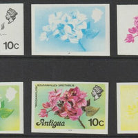 Antigua 1976 Bougainvillea 10c (with imprint) set of 6 imperf progressive colour proofs comprising the 4 basic colours, blue & yellow composite plus all 4 colours (as SG 476B) unmounted mint