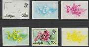 Antigua 1976 Flamboyant 20c (with imprint) set of 6 imperf progressive colour proofs comprising the 4 basic colours, blue & yellow composite plus all 4 colours (as SG 478B) unmounted mint