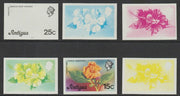 Antigua 1976 Hibiscus 25c (with imprint) set of 6 imperf progressive colour proofs comprising the 4 basic colours, blue & yellow composite plus all 4 colours (as SG 479B) unmounted mint