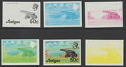 Antigua 1976 Cannon 50c (with imprint) set of 6 imperf progressive colour proofs comprising the 4 basic colours, blue & yellow composite plus all 4 colours (as SG 481B) unmounted mint