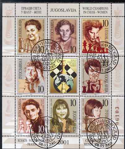 Yugoslavia 2001 Women World Chess Champions perf sheetlet containing 8 values plus label fine cto used, SG 3287-94