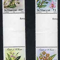 St Vincent 1985 Orchids set of 4 in se-tenant gutter pairs (folded through gutters) from uncut archive proof sheet unmounted mint (SG 850-53)