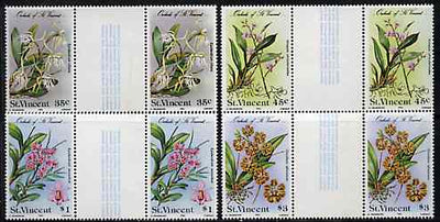 St Vincent 1985 Orchids set of 4 in gutter pairs (folded through gutters) from uncut archive proof sheet unmounted mint (SG 850-53)