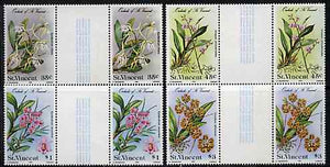 St Vincent 1985 Orchids set of 4 in gutter pairs (folded through gutters) from uncut archive proof sheet unmounted mint (SG 850-53)