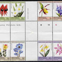 St Vincent - Grenadines 1985 Flowers (Leaders of the World) set of 8 in se-tenant cross-gutter block (folded through gutters) from uncut archive proof sheet (SG 370-77) some split perfs & wrinkles but a rare archive item unmounted mint