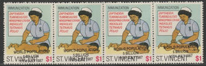 St Vincent 1987 Child Health $1 value opt'd World Population Control horiz strip of 4 with opt applied obliquely unmounted mint, SG 1056var