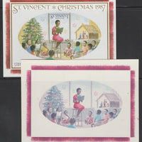 St Vincent 1987 Christmas (Charles Dickens) m/sheet (Teacher reading to Class) die proof in red and blue only (missing Country name & value) on Cromalin plastic card (ex archives) plus issued m/sheet,SG MS 1124