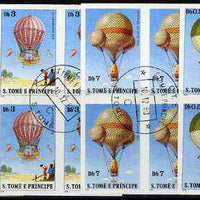 St Thomas & Prince Islands 1979 Balloons 0.5, 1, 3 & 7Db each in imperf blocks of 4 with central 'CTT 10.12.80 St Tome" cancel, believed to be publicity proofs