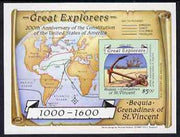 St Vincent - Bequia 1988 Explorers $5 m/sheet (Map & Anchor) unmounted mint imperf.