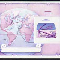 St Vincent - Bequia 1988 Explorers $5 m/sheet (Map & Anchor) imperf progressive proof in magenta & blue only unmounted mint.