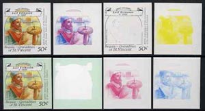 St Vincent - Bequia 1988 Explorers 50c (Leif Eriksson) set of 8 unmounted mint imperf progressive proofs comprising the 5 individual colours, plus 2, 4 and all 5-colour composites*.