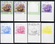 St Vincent - Bequia 1988 Explorers $3.50 (Columbus's Santa Maria) set of 8 imperf progressive proofs comprising the 5 individual colours, plus 2, 4 and all 5-colour composites, unmounted mint*.