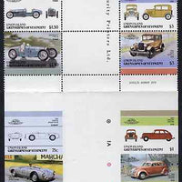 St Vincent - Union Island 1986 Cars #4 (Leaders of the World) se-tenant cross gutter block comprising $1 (1934 Chrysler), 75c (1954 Porsche), $3 (1928 Ford Model 'A') & $1.50 (1934 Bugatti), upper pair perf, lower pair imperf, fol……Details Below