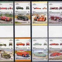 St Vincent - Bequia 1987 Cars #7 (Leaders of the World) set of 16 in se-tenant gutter pairs (folded through gutters or perfs) from uncut archive proof sheet unmounted mint