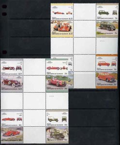 St Vincent - Bequia 1987 Cars #7 (Leaders of the World) set of 16 in se-tenant cross-gutter block (folded through gutters) from uncut archive proof sheet, some split perfs & wrinkles but a rare archive item unmounted mint