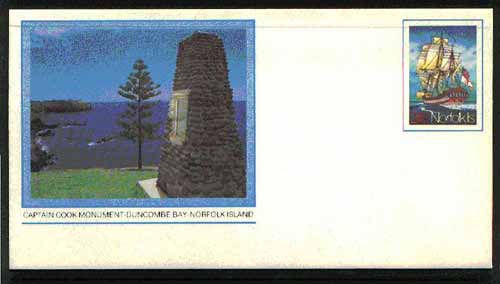 Norfolk Island 1982c 'Island Life' 24c pre-stamped p/stat envelope featuring Captain Cook Monument