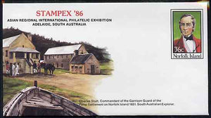 Norfolk Island 1986 'STAMPEX 86' 36c pre-stamped p/stat envelope commemorating Charles Stuart, Commander of the garrison