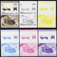 St Vincent - Bequia 1987 Cars #7 (Leaders of the World) 60c (1942 Willys MB Jeep) set of 6 imperf se-tenant progressive colour proof pairs comprising the four individual colours plus 2 and all 4-colour composites unmounted mint