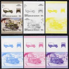 St Vincent - Bequia 1987 Cars #7 (Leaders of the World) 60c (1942 Willys MB Jeep) set of 6 imperf se-tenant progressive colour proof pairs comprising the four individual colours plus 2 and all 4-colour composites unmounted mint