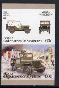 St Vincent - Bequia 1987 Cars #7 (Leaders of the World) 60c (1942 Willys MB Jeep) imperf se-tenant proof pair in issued colours from limited printing unmounted mint*