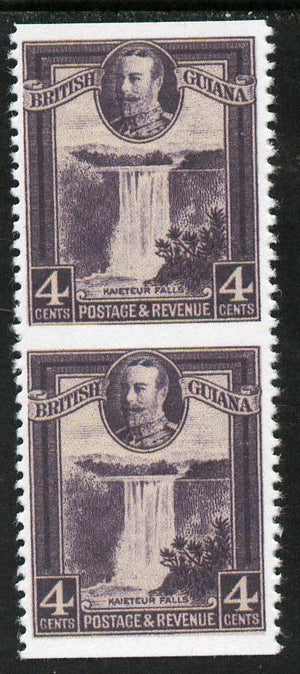 British Guiana 1934-51 KG5 Kaieteur Falls 4c slate-violet vertical pair with horizontal perfs omitted,'Maryland' unused forgery, as SG 291b - the word Forgery is either handstamped or printed on the back and comes on a presentatio……Details Below