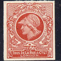 Cinderella - Great Britain 1911 De La Rue undenominated imperf Minerva Head dummy stamp in orange-red with solid background unmounted mint