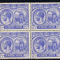 St Kitts-Nevis 1921-29 KG5 Script CA Columbus 2.5d bright blue block of 4, unmounted mint few split perfs SG 44