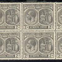 St Kitts-Nevis 1921-29 KG5 Script CA Medicinal Spring 2d slate-grey marginal block of 6, unmounted mint SG 41