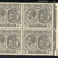 St Kitts-Nevis 1921-29 KG5 Script CA Medicinal Spring 2d slate-grey marginal block of 4, unmounted mint SG 41