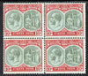 St Kitts-Nevis 1920-22 KG5 MCA Medicinal Spring 10s green & red on green block of 4 unmounted mint but light rusting SG35