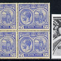 St Kitts-Nevis 1921-29 KG5 Script CA Columbus 2.5d ultramarine block of 6, unmounted mint one stamp with broken frame above Columbus's Head (R4-5) SG 44