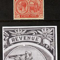 St Kitts-Nevis 1921-29 KG5 Script CA Columbus 1.5d red single mounted mint with broken frame above Columbus's Head (R4-5) SG 40