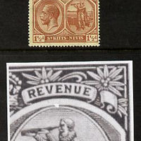 St Kitts-Nevis 1921-29 KG5 Script CA Columbus 1.5d red-brown single mounted with broken frame above Columbus's Head (R4-5) SG 40a