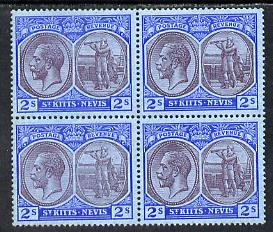 St Kitts-Nevis 1921-29 KG5 Script CA Columbus 2s purple & blue on blue block of 4, unmounted mint SG 47