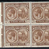 St Kitts-Nevis 1921-29 KG5 Script CA Columbus 2.5d brown marginal block of 4, unmounted mint SG 43