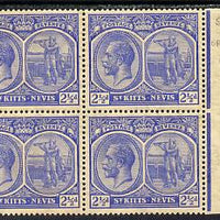 St Kitts-Nevis 1921-29 KG5 Script CA Columbus 2.5d bright blue block of 4, unmounted mint light toning SG 42