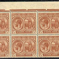 St Kitts-Nevis 1921-29 KG5 Script CA Columbus 1.5d brown NE corner block of 6 unmounted mint SG 40a