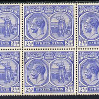 St Kitts-Nevis 1921-29 KG5 Script CA Columbus 2.5d ultramarine block of 6 unmounted mint SG 44