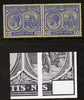 St Kitts-Nevis 1921-29 KG5 Script CA Columbus 2.5d ultramarine horiz pair, unmounted but toned one stamp with dented Frames (R5-4) SG 44