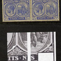 St Kitts-Nevis 1921-29 KG5 Script CA Columbus 2.5d ultramarine horiz pair, unmounted but toned one stamp with dented Frames (R5-4) SG 44