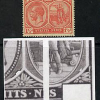 St Kitts-Nevis 1921-29 KG5 Script CA Columbus 1.5d red single mounted mint with dented Frames (R5-4) SG 40