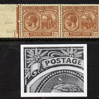 St Kitts-Nevis 1921-29 KG5 Script CA Columbus 1.5d red-brown horiz pair unmounted one stamp with Flaw above King's Head R6-1) SG 40a