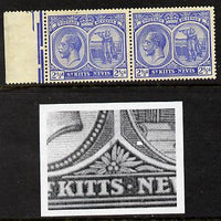 St Kitts-Nevis 1921-29 KG5 Script CA Columbus 2.5d ultramarine horiz pair mounted one stamp with background flaw (R7-1) SG 44