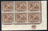 St Kitts-Nevis 1921-29 KG5 Script CA Columbus 2.5d brown SE corner block of 6 with Plate No.1 unmounted mint SG 43