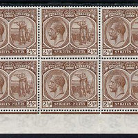 St Kitts-Nevis 1921-29 KG5 Script CA Columbus 2.5d brown block of 10 (folded) being bottom two rows without plate numbers, unmounted mint SG 43