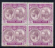 St Kitts-Nevis 1921-29 KG5 Script CA Columbus 6d dull & bright purple block of 4, unmounted but slight foxing around perfs SG 46