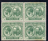 St Kitts-Nevis 1921-29 KG5 Script CA Columbus 1/2d blue-green block of 4 unmounted SG 37