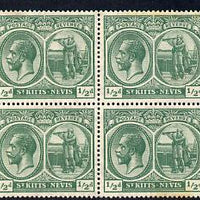 St Kitts-Nevis 1921-29 KG5 Script CA Columbus 1/2d blue-green block of 4 unmounted SG 37