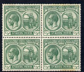 St Kitts-Nevis 1921-29 KG5 Script CA Columbus 1/2d blue-green block of 4 unmounted SG 37