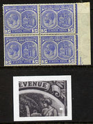 St Kitts-Nevis 1921-29 KG5 Script CA Medicinal Spring 3d ultramarine marginal block of 4 one stamp with Broken line of shading at right (R5-5), unmounted mint SG 45